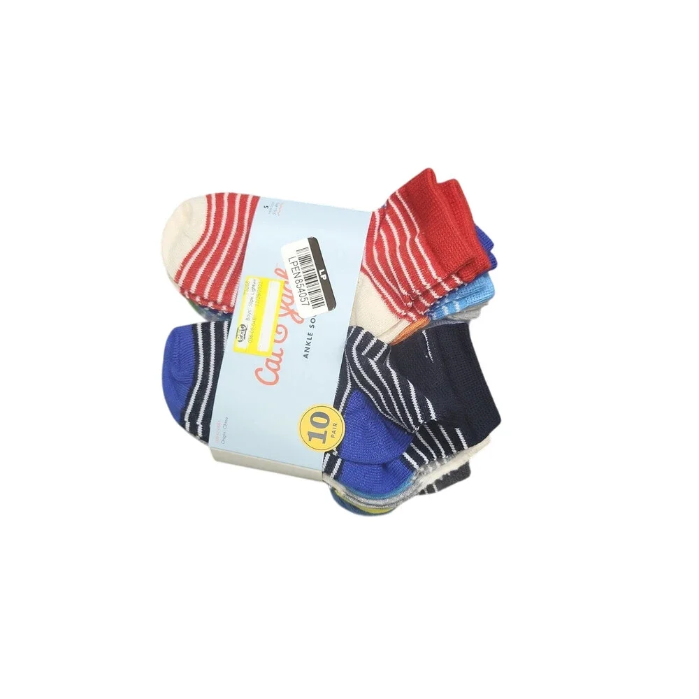 Cat & Jack Boys' Set of 10 Lightweight Striped Ankle Socks Size Small 5.5-8.5